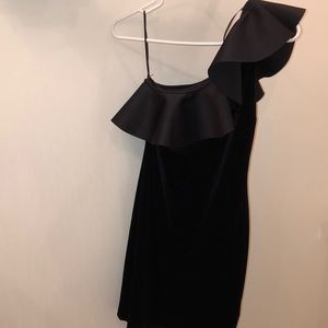 Never worn black velvet one shoulder mini dress